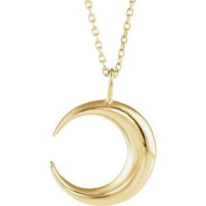 14k Yellow Gold Crescent Moon Necklace, 16-18 Inch